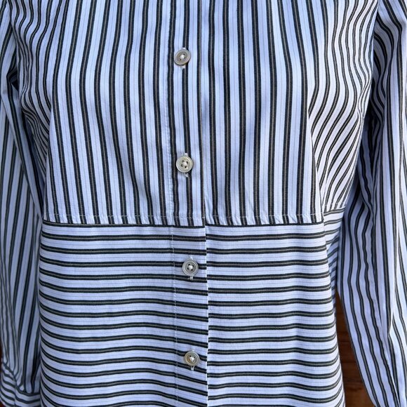 J. Jill Long-Sleeved, Striped, Button Shirt White Gray Beige. Stretch, Petite XS - Picture 3 of 13
